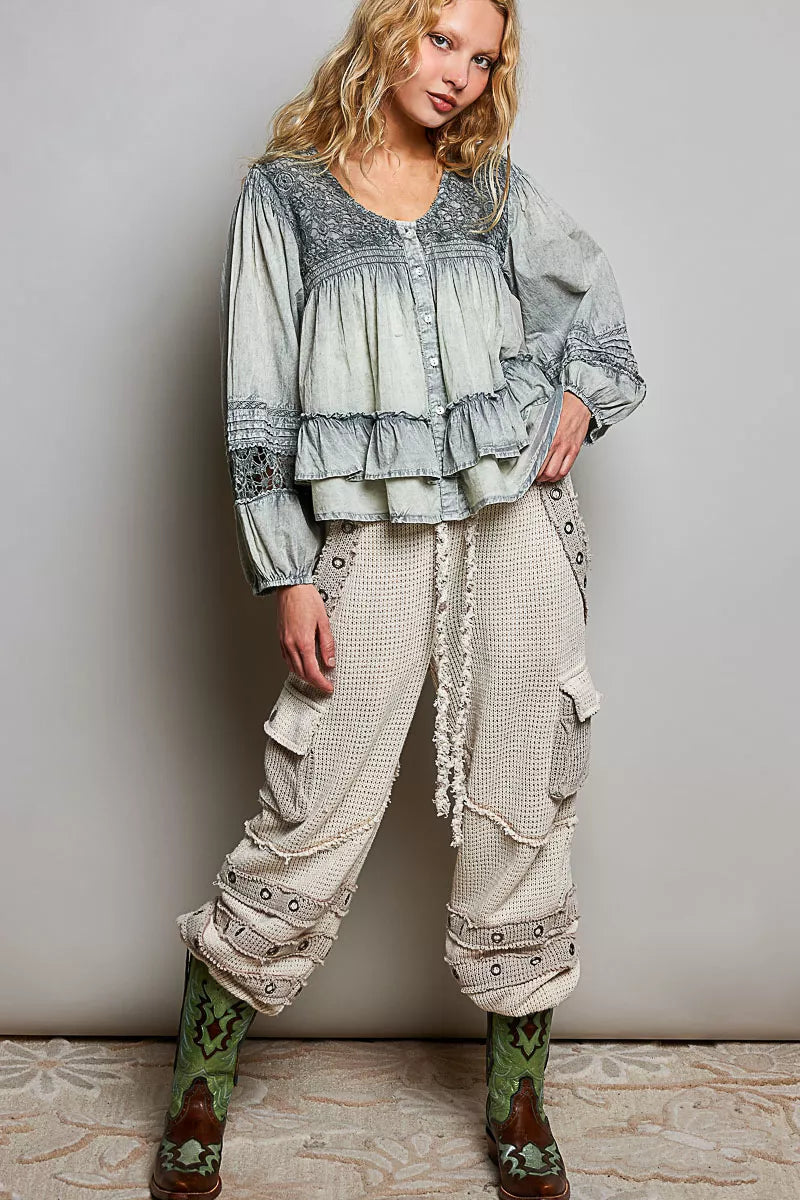 Pol Washed Layered Lace Pintuck Flared Woven Blouse view 5 (top) - pol blouse, pol woven blouse, pol wa - shop at us.meeeshop
