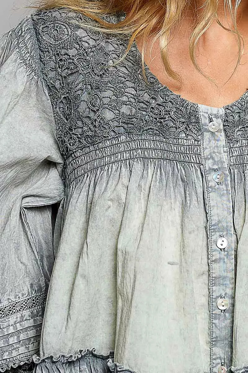 Pol Washed Layered Lace Pintuck Flared Woven Blouse view 6 (top) - pol blouse, pol woven blouse, pol wa - shop at us.meeeshop