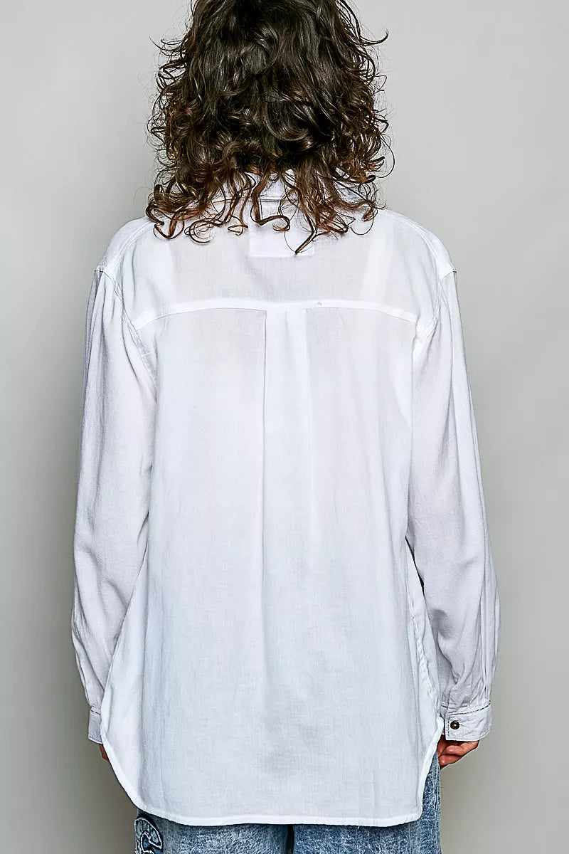 Pol Washed Textured Cotton Western Button Front Shirt OFF WHITE view 3 (top) - polyester textured knit, - shop at us.meeeshop