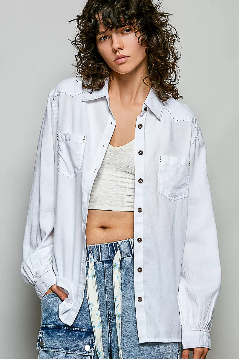 Pol Washed Textured Cotton Western Button Front Shirt view 4 (top) - pol shirt, pol button shirt, pol w - shop at us.meeeshop