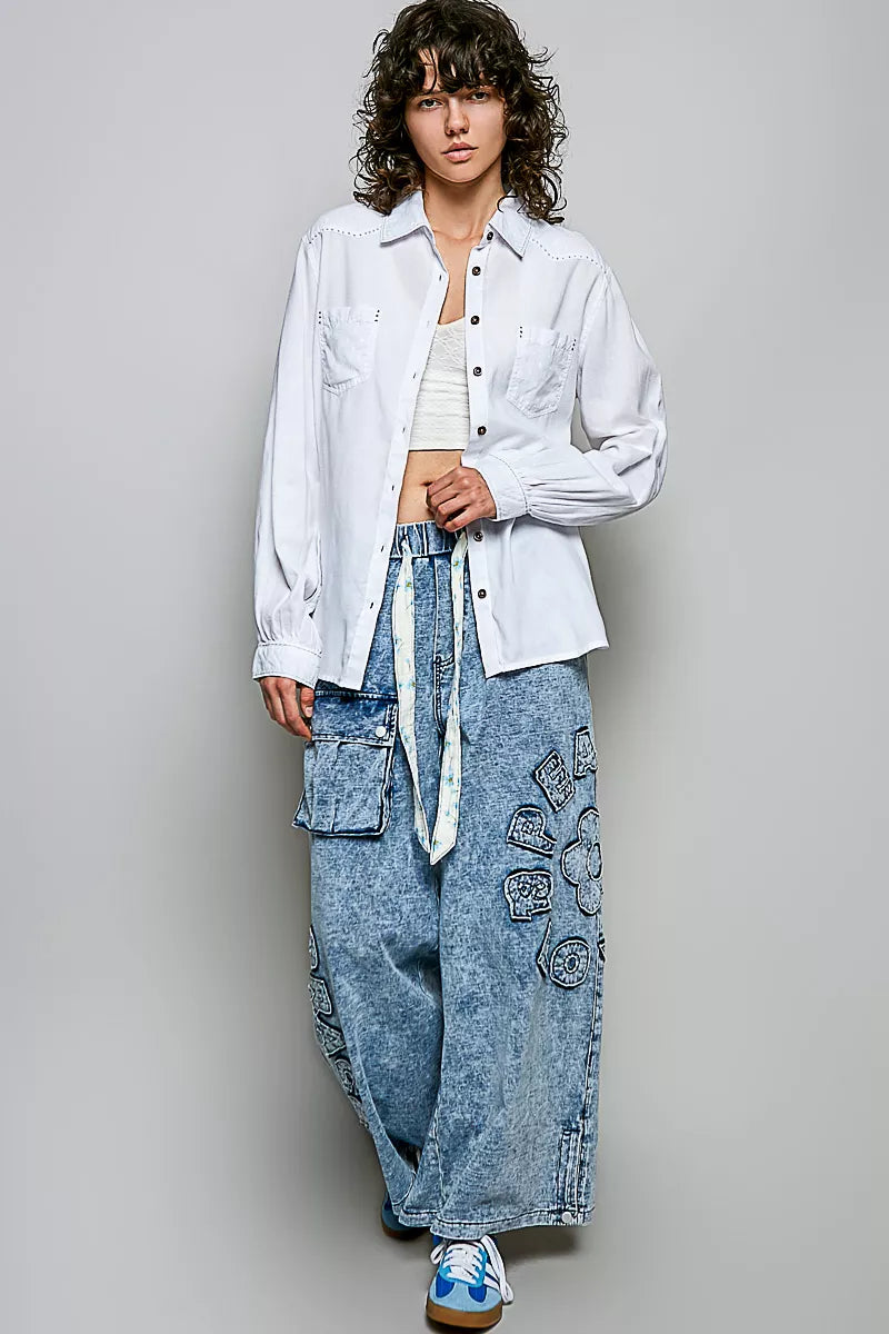 Pol Washed Textured Cotton Western Button Front Shirt view 5 (top) - pol shirt, pol button shirt, pol w - shop at us.meeeshop