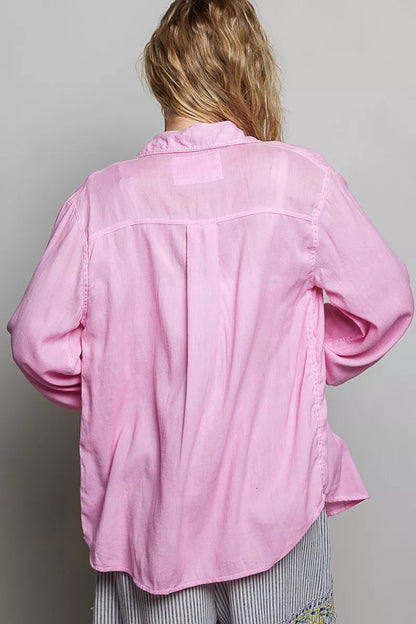 pol washed textured Pol Washed Textured Cotton Western Button Front Shirt view 3 (top) - shop at us.meeeshop