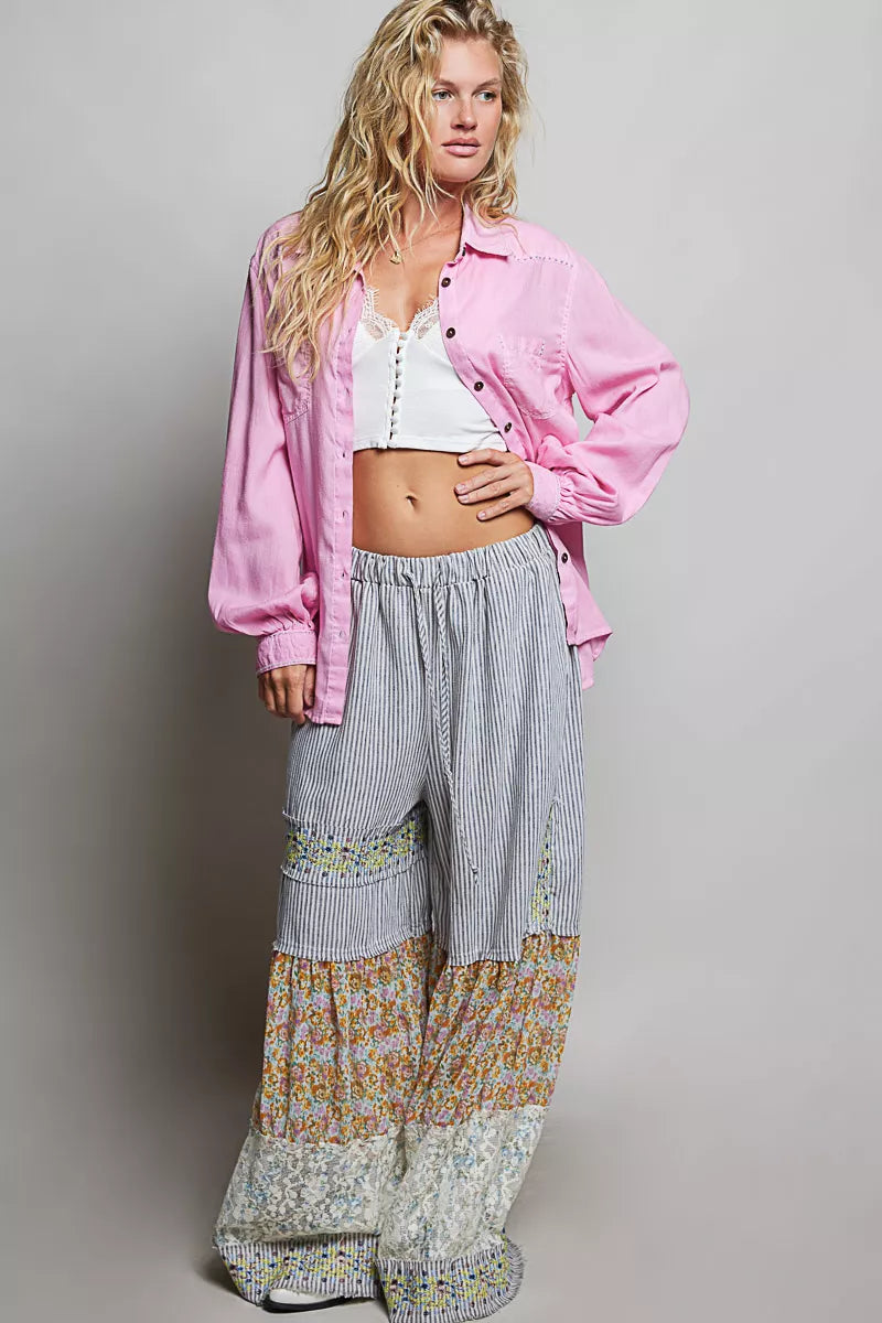 pol washed textured Pol Washed Textured Cotton Western Button Front Shirt view 5 (top) - shop at us.meeeshop