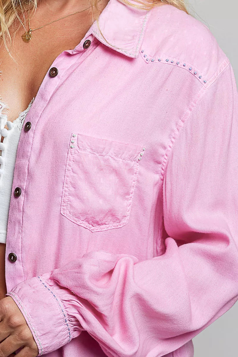 pol washed textured Pol Washed Textured Cotton Western Button Front Shirt view 6 (top) - shop at us.meeeshop