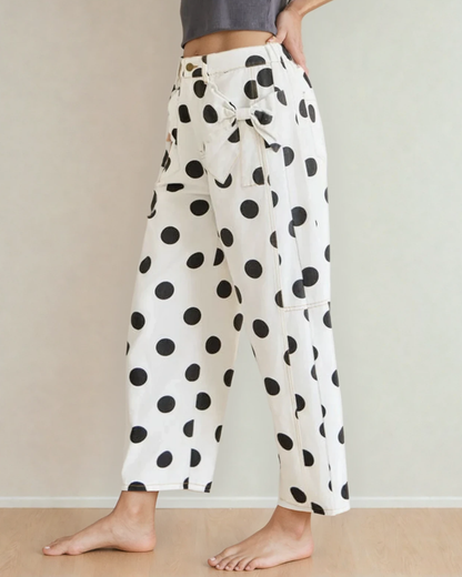 polka dot print Polka Dot Print Bow Detail Pocketed Jeans view 2 (bottom) - shop at us.meeeshop