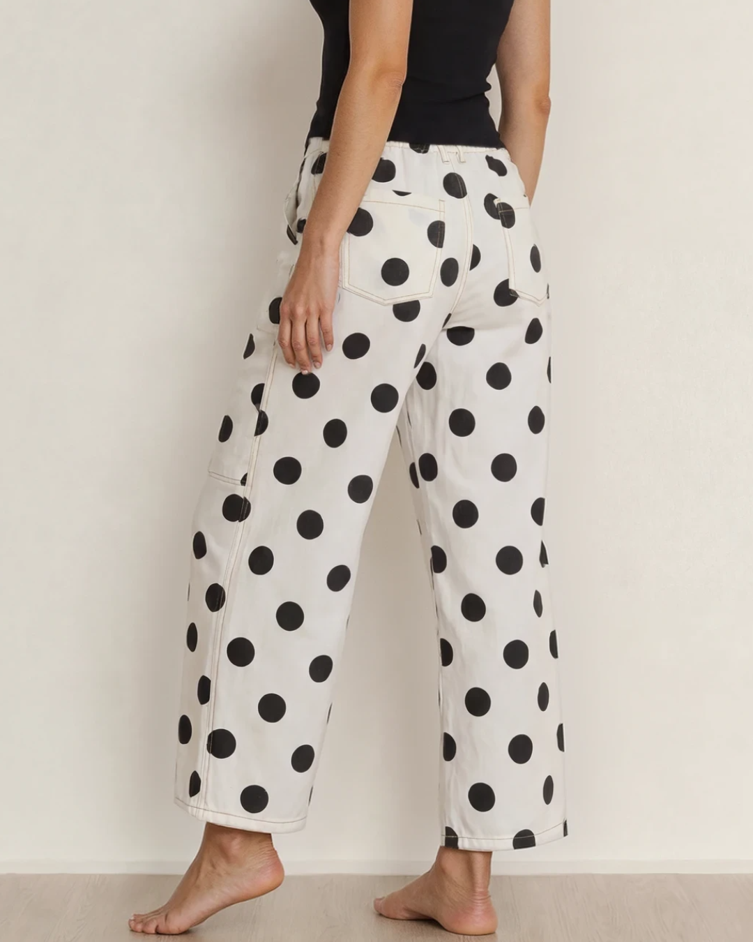 polka dot print Polka Dot Print Bow Detail Pocketed Jeans view 3 (bottom) - shop at us.meeeshop