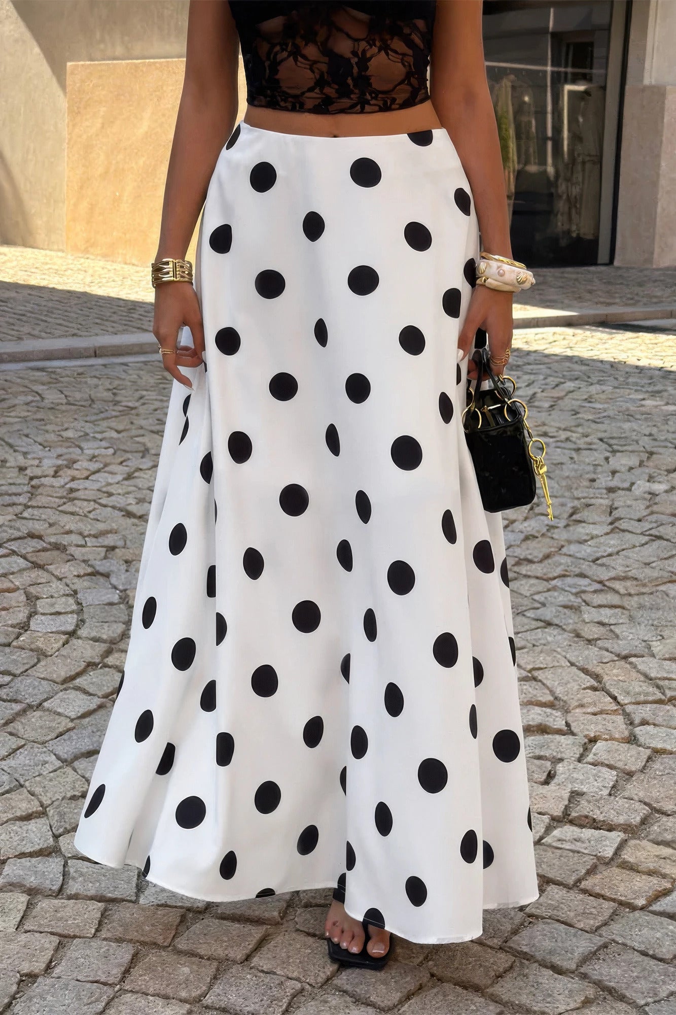 Polka Dots Elegant Style Pencil Skirt in White view 2 - Pol Skirt