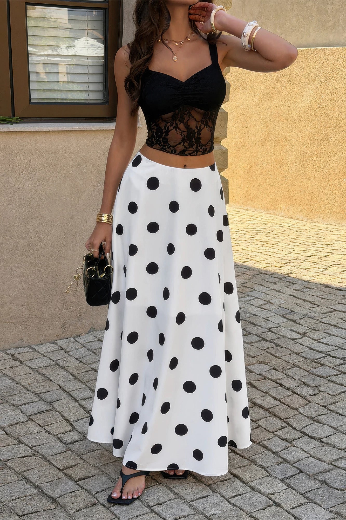 Polka Dots Elegant Style Pencil Skirt in White view 4 - Pol Skirt