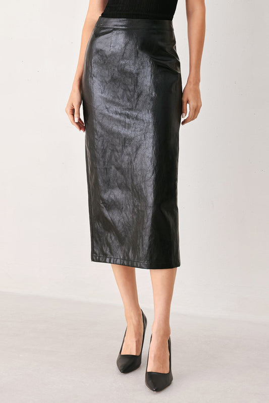 Port Wine High-rise Faux Leather Skirt in BLACK - Tibi Port Wine Slip Skirt