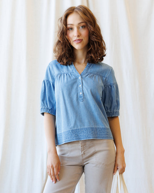 Portside Chambray Popover in XS - Popover Chambray Shirt (top)