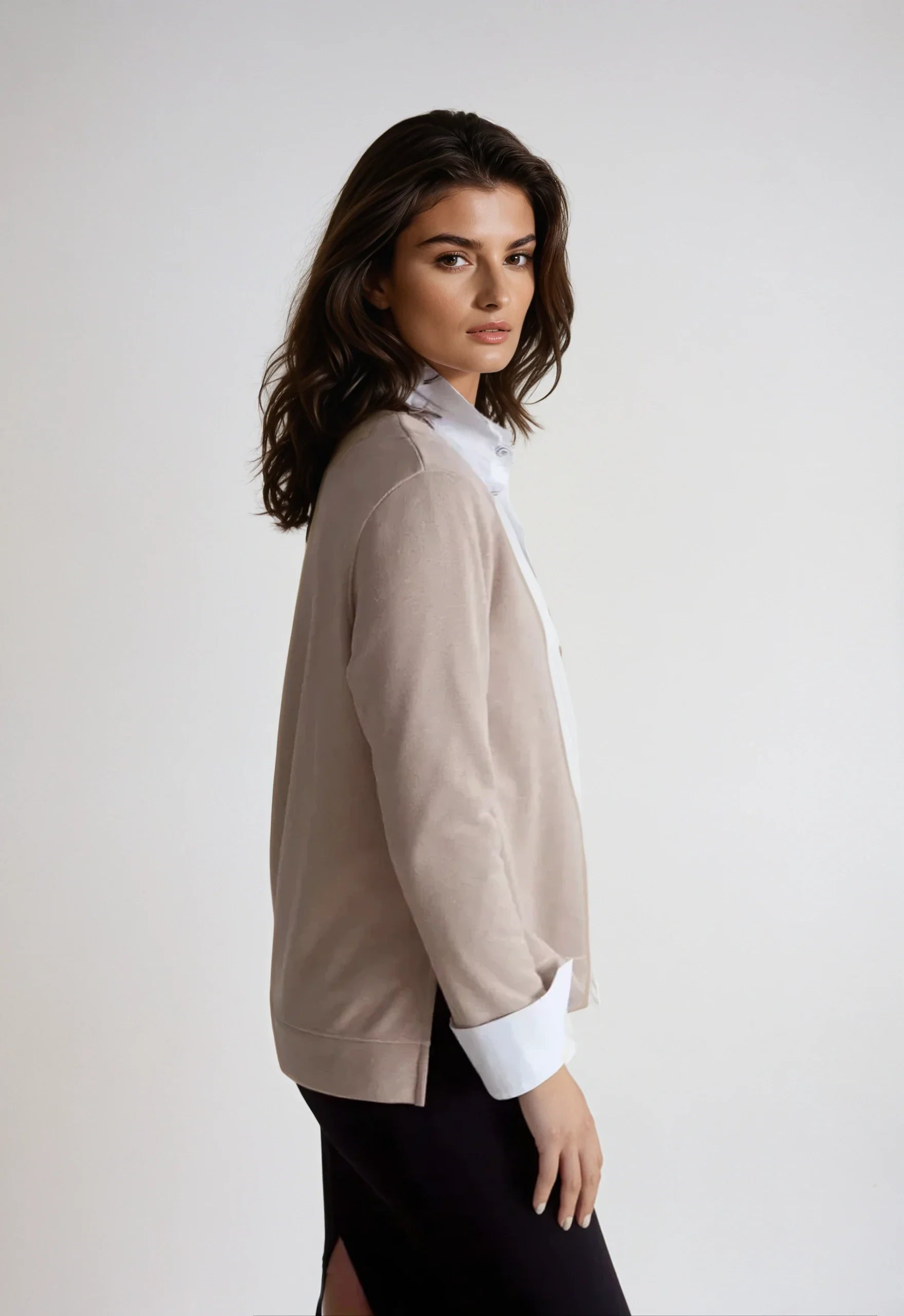Power Vee 'sweater' Sweatshirt - Camel in L view 4 - Power Sweater (top)