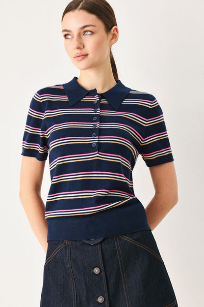 Pretty in Paradise Polo Top in NAVY MULTI - Pretty Good Top