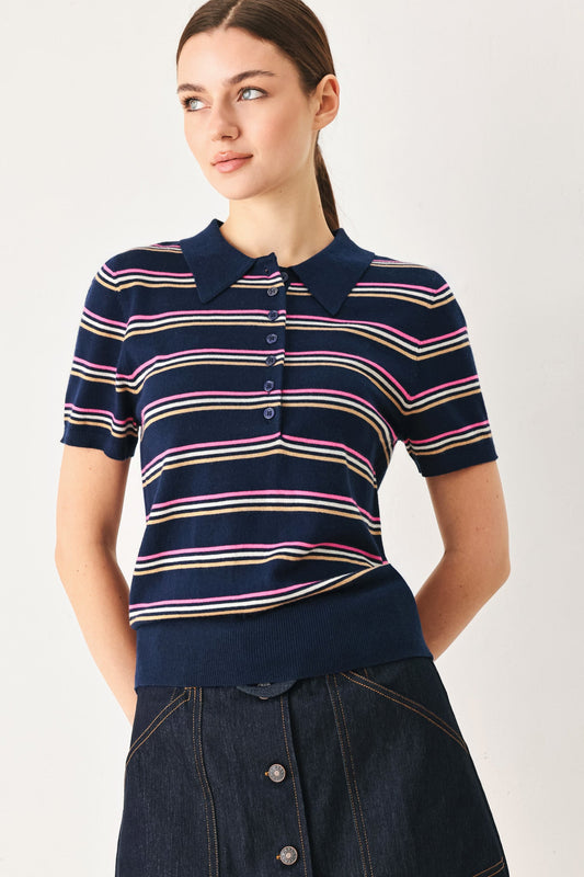 Pretty in Paradise Polo Top in NAVY MULTI - Pretty Good Top