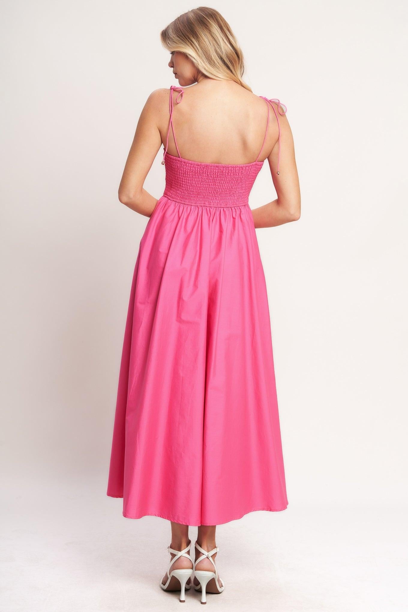 Pretty in Pink Woven Midi Dress in FUCHSIA view 2 - Pretty Pink Dress Terraria