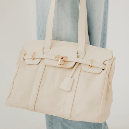 Pretty Simple Cadence Canvas and Vegan Leather Tote in Fuchsia view 3 - Cadence Canvas Bag