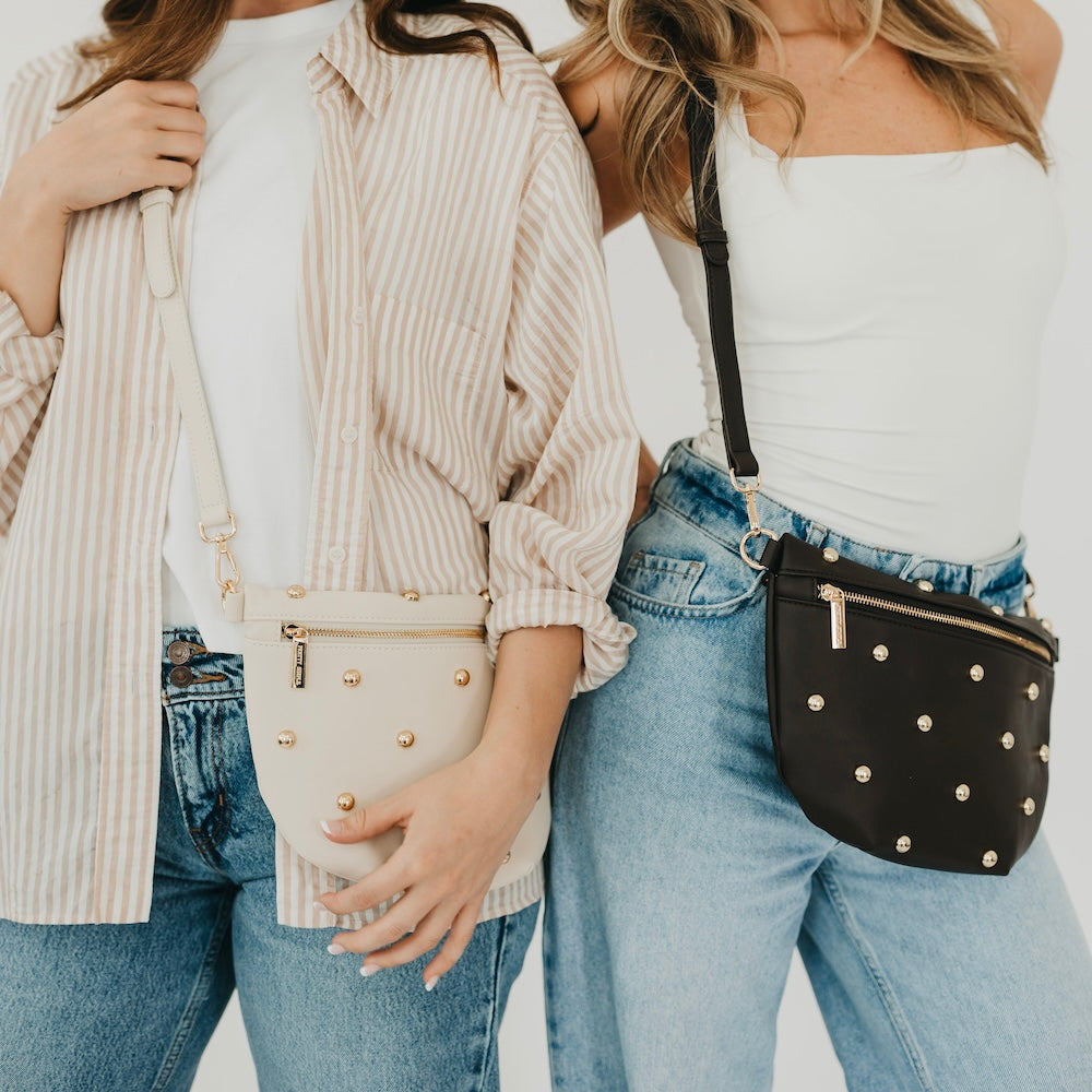 Pretty Simple Chic Gold Studded Westlyn Bum Bag in Black - Chic Golf Bag