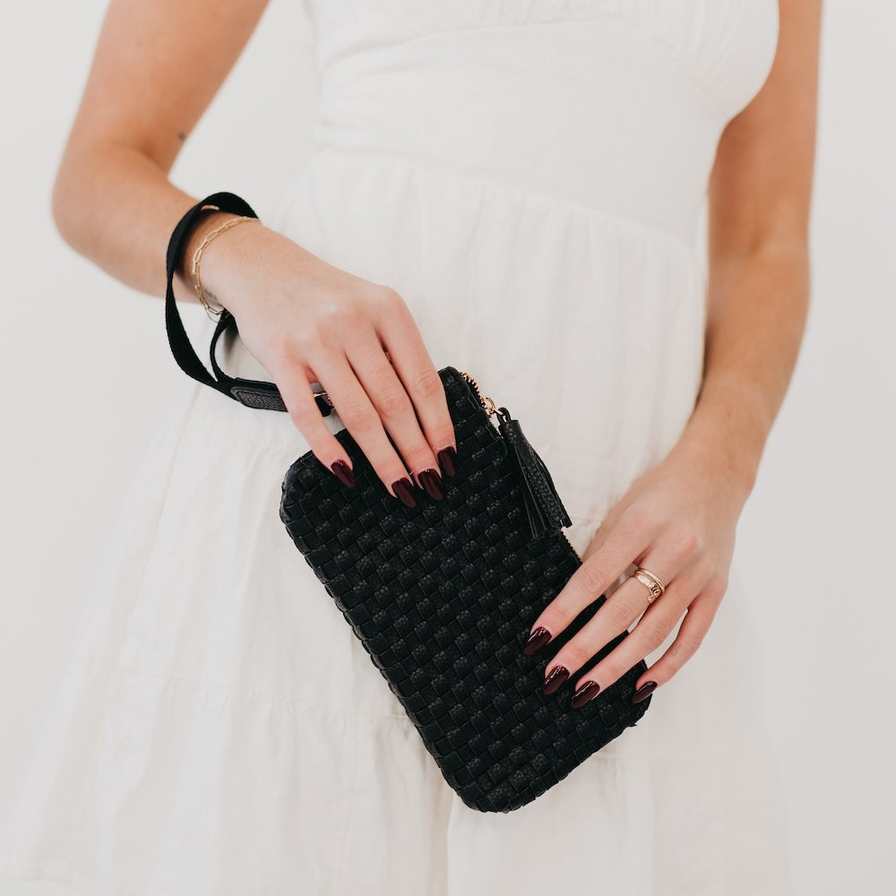 Pretty Simple Emma Woven Clutch Wristlet in Checkered Black view 4 - Emma Woven Bag