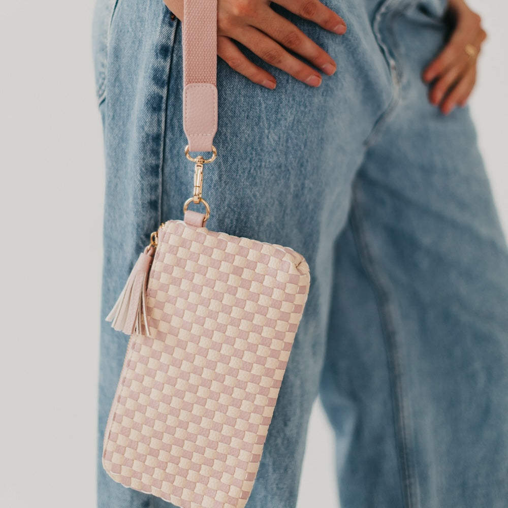 Pretty Simple Emma Woven Clutch Wristlet in Checkered Tan view 6 - Emma Woven Bag