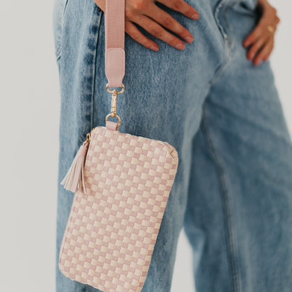 Pretty Simple Emma Woven Clutch Wristlet in Checkered Tan view 6 - Emma Woven Bag