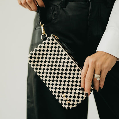 Pretty Simple Emma Woven Clutch Wristlet in Checkered Coffee view 9 - Emma Woven Bag