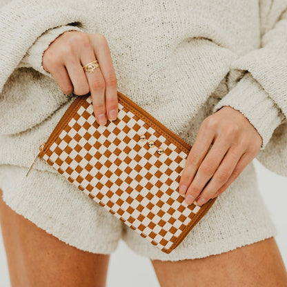 Pretty Simple Lenni Large Zip Woven Wallet in Checkered Tan view 3 - Len Wallets (bag)