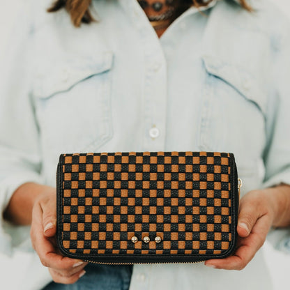 Pretty Simple Lenni Large Zip Woven Wallet in Checkered Coffee view 4 - Len Wallets (bag)