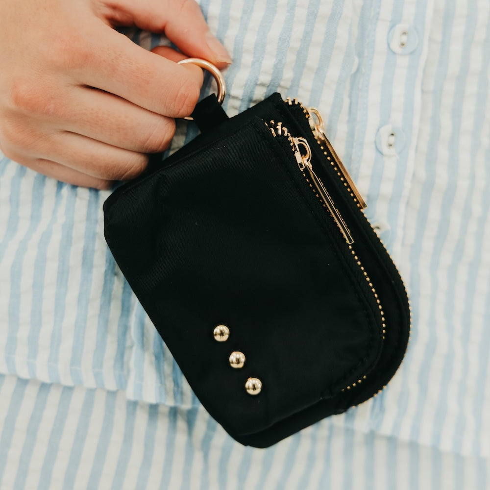 Pretty Simple Nylon Cameron Double Zip Clippable Card Wallet in Cream view 2 (bag)