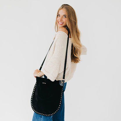 Pretty Simple Rosalie Rivet Suede Hobo Bag in Camel view 4