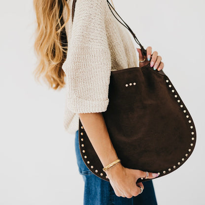 Pretty Simple Rosalie Rivet Suede Hobo Bag in Oat view 2