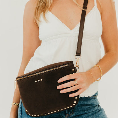 Pretty Simple Sabrina Studded Suede Bum Bag in Camel view 3 - Sabrina Studded Bum Bag