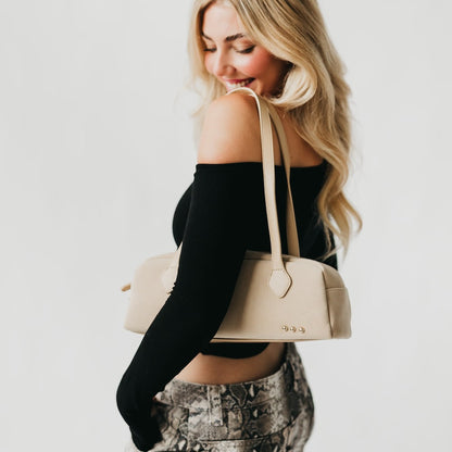 Pretty Simple Sally Suede Barrel Shoulder Bag in Oat