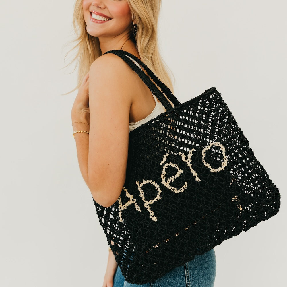 Pretty Simple Sandbar Carryall Summer Tote in Navy- Vacay view 3 - Summer Outfit Idea (bag)