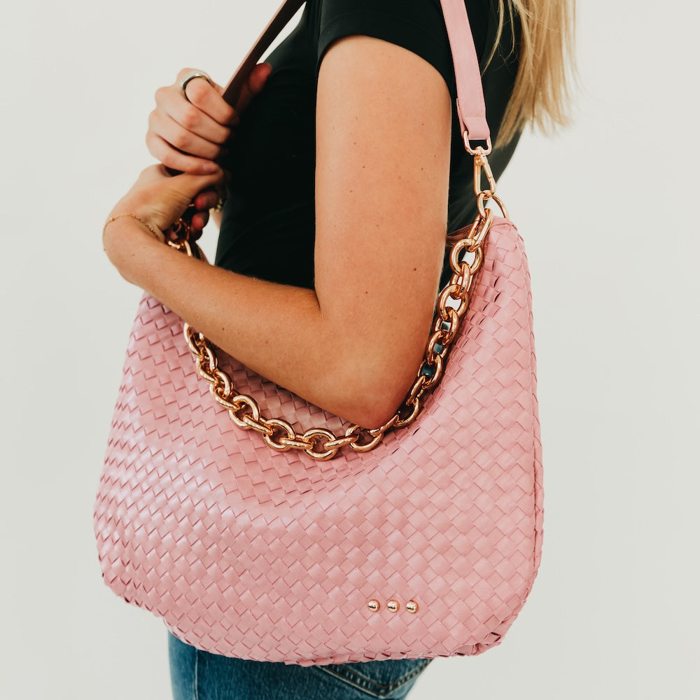 Pretty Simple Sienna Slouchy Woven Shoulder Bag - New Colors! in Checkered Navy view 10 - Sienna Slouchy Woven Bag
