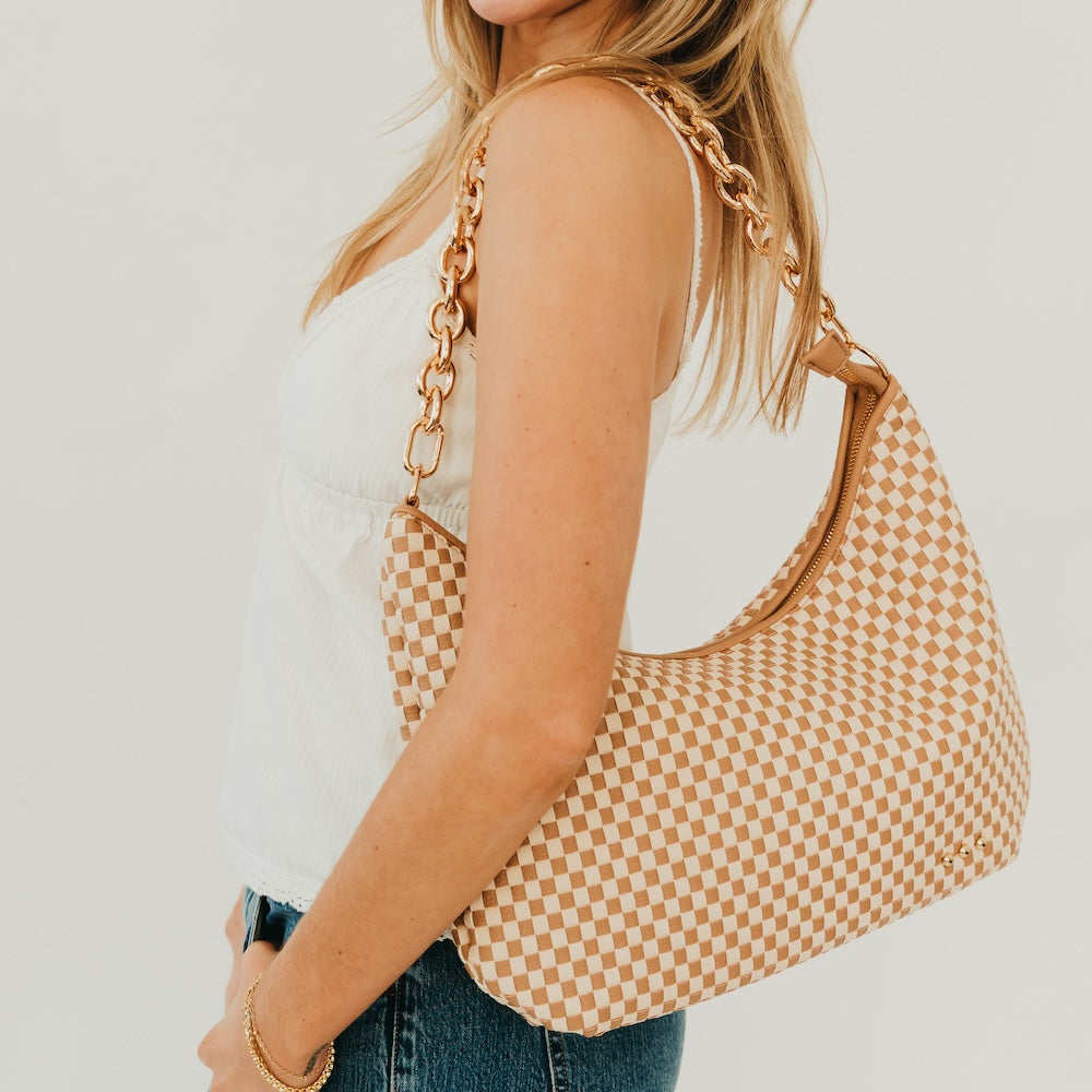 Pretty Simple Sienna Slouchy Woven Shoulder Bag - New Colors! in Checkered Tan view 11 - Sienna Slouchy Woven Bag