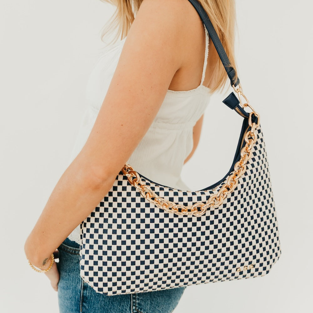 Pretty Simple Sienna Slouchy Woven Shoulder Bag - New Colors! in Checkered Brown view 5 - Sienna Slouchy Woven Bag