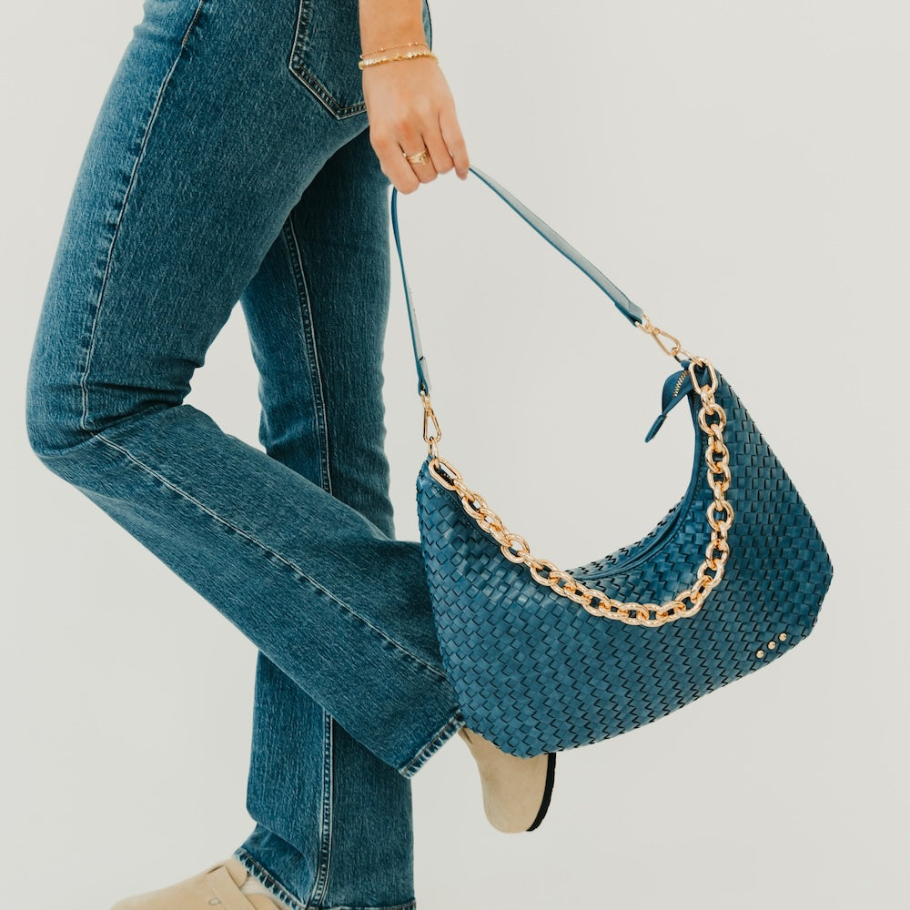 Pretty Simple Sienna Slouchy Woven Shoulder Bag - New Colors! in Denim Blue view 8 - Sienna Slouchy Woven Bag