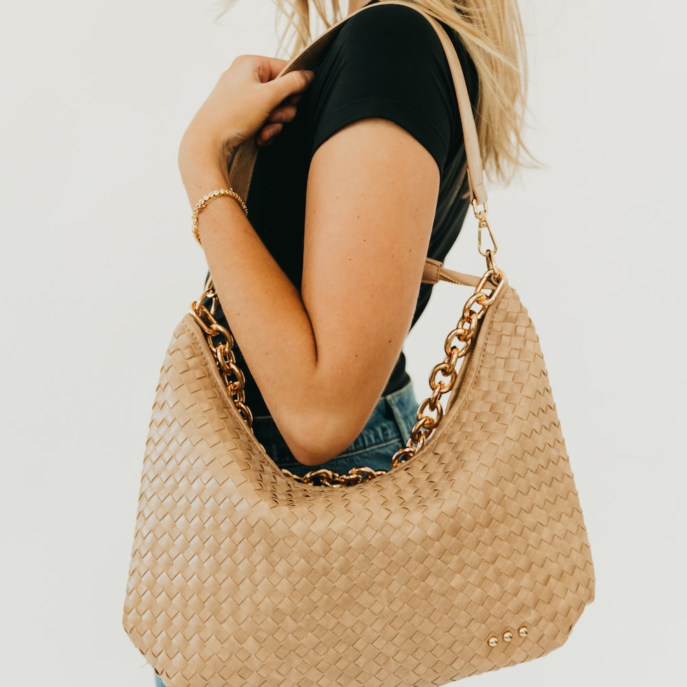 Pretty Simple Sienna Slouchy Woven Shoulder Bag - New Colors! in Taupe view 9 - Sienna Slouchy Woven Bag