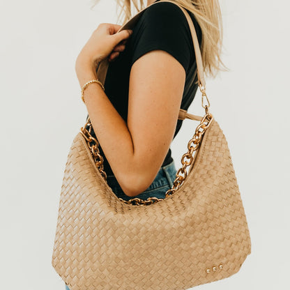 Pretty Simple Sienna Slouchy Woven Shoulder Bag - New Colors! in Taupe view 9 - Sienna Slouchy Woven Bag