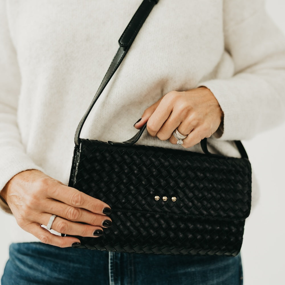 Pretty Simple Urban Foldover Woven Clutch Crossbody Handbag view 5