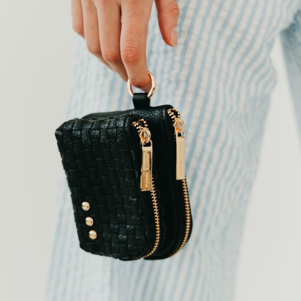 Pretty Simple Woven Cameron Double Zip Clippable Card Wallet in Black view 5 (bag)