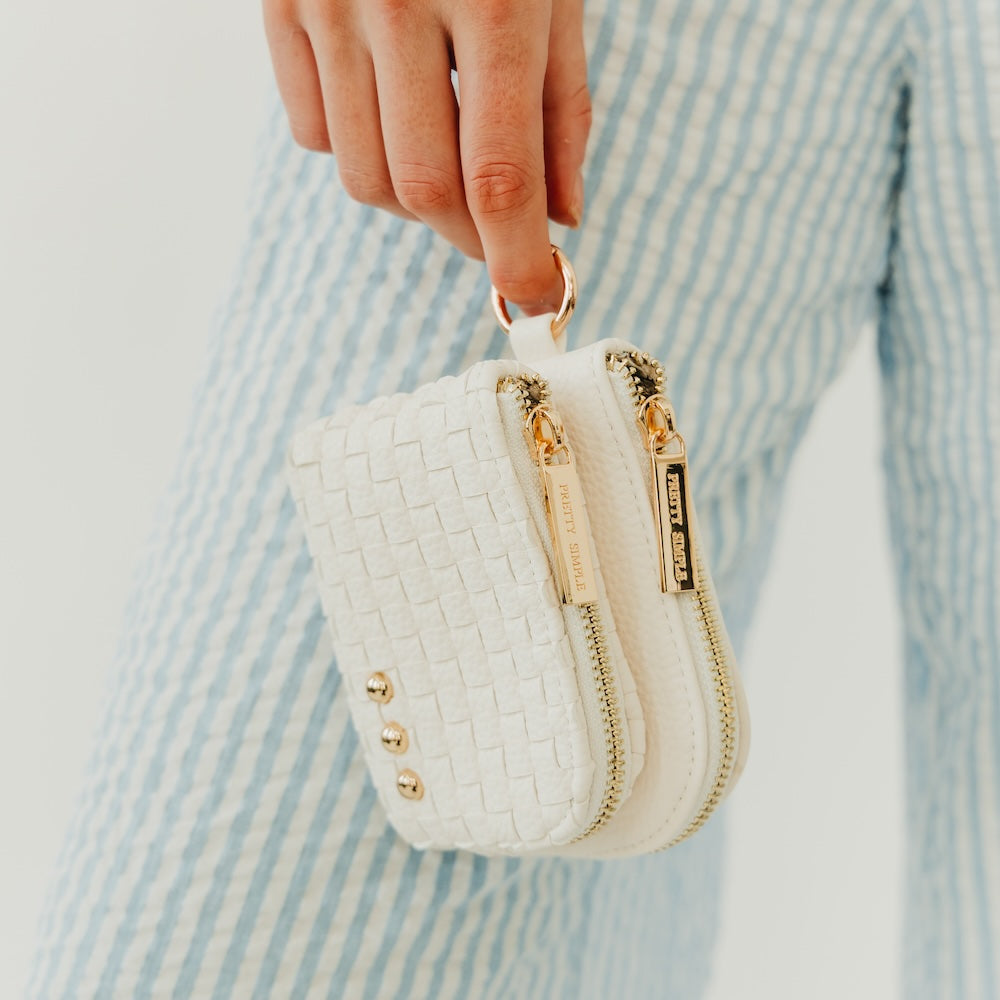 Pretty Simple Woven Cameron Double Zip Clippable Card Wallet in Cream view 7 (bag)