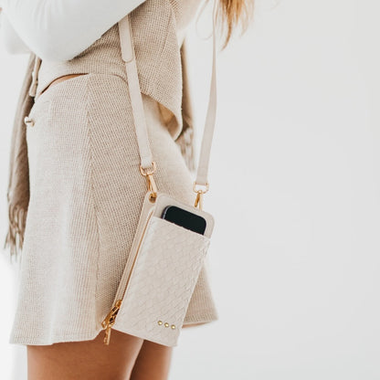 Pretty Simple Woven Double Duty Phone Bag in Woven Black view 2 - Woven Bag Double Strap