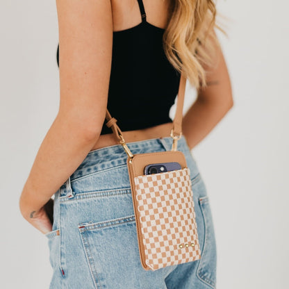 Pretty Simple Woven Double Duty Phone Bag in Woven Checkered Navy view 8 - Woven Bag Double Strap