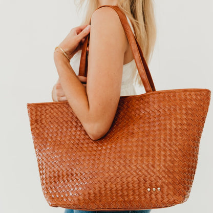 Pretty Simple Woven Tiffany Organizer Tote Bag in Chocolate - Tiffany Woven Bag