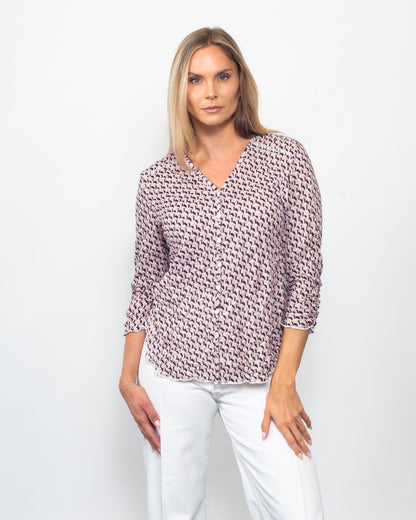 Printed Crinkle V-neck Button Shirt - MeeeShop Women's Fashion