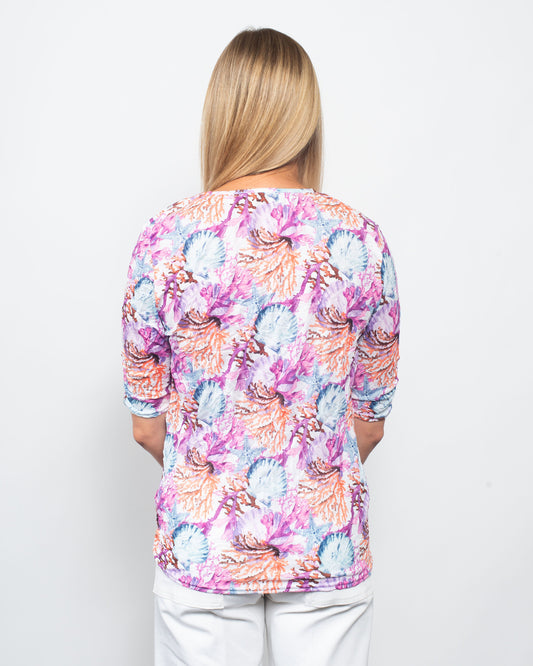Printed Crinkle V-neck Tie Front Top in Seascape view 2 - Cotton Traders Printed Crinkle Top