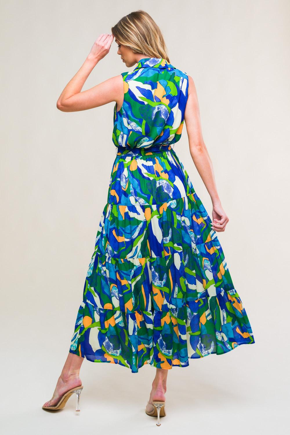 Pristine Chicness Woven Midi Dress in BLUE GREEN view 2
