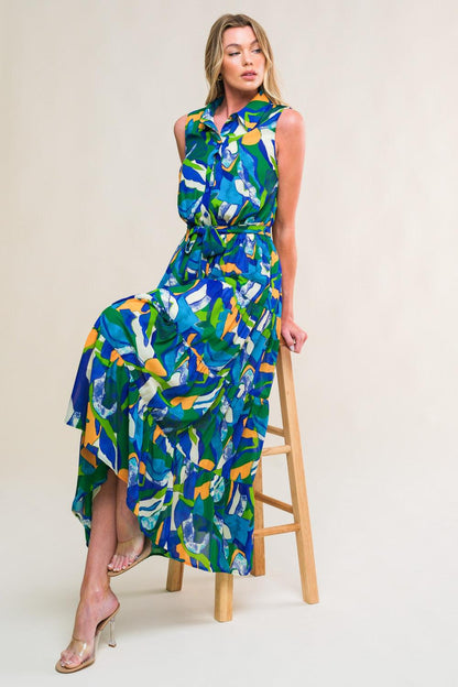 Pristine Chicness Woven Midi Dress in BLUE GREEN view 3