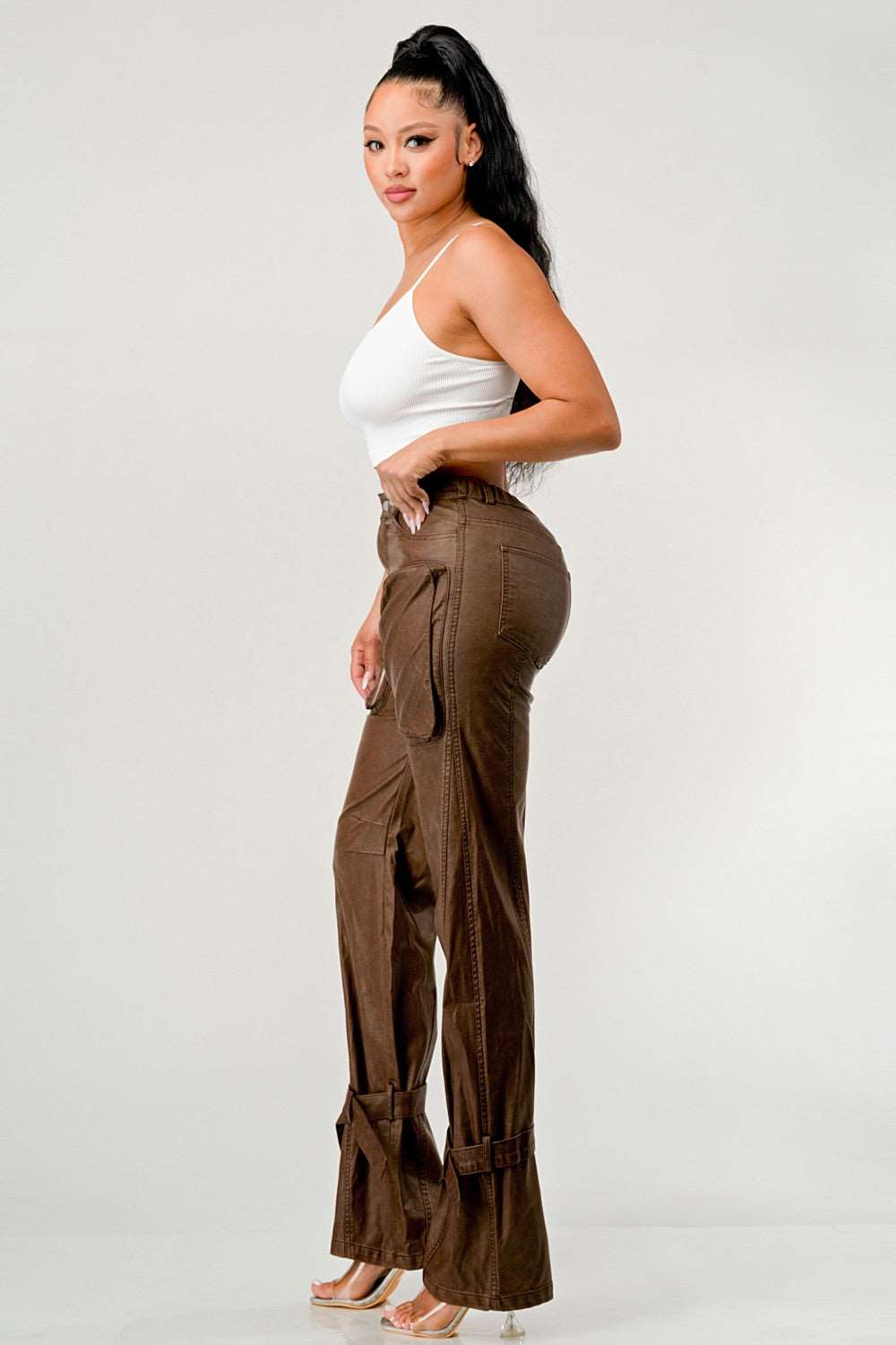 Pu Brown Cargo Pants - MeeeShop Women's Fashion