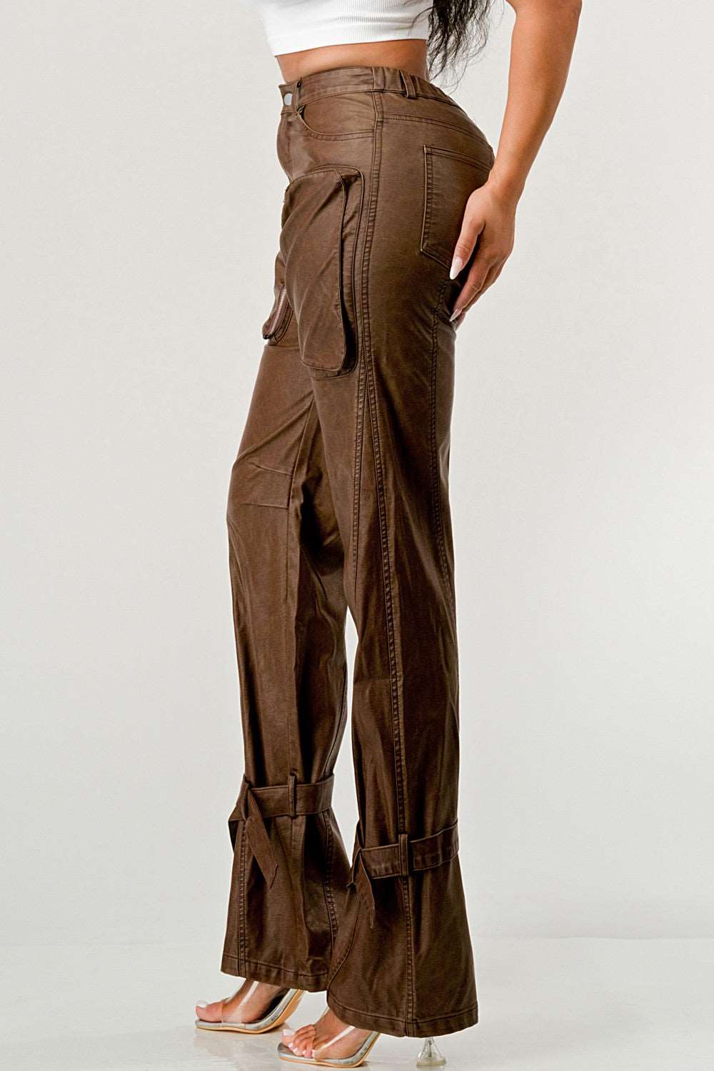 Pu Brown Cargo Pants - MeeeShop Women's Fashion